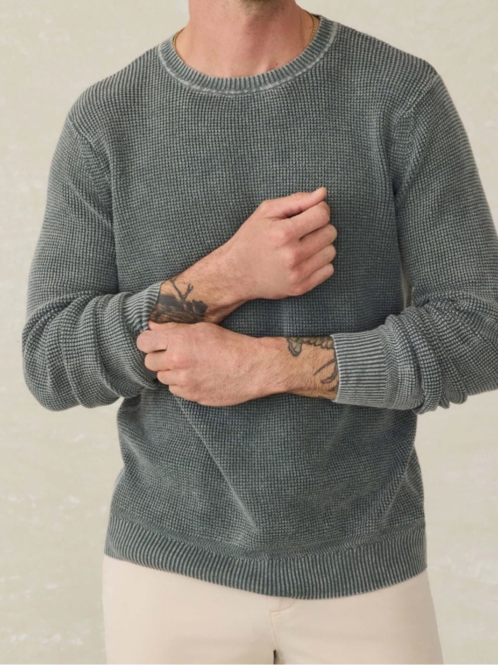 FAHERTY MENS SUNWASHED CREWNECK SWEATER GREEN MEDIUM